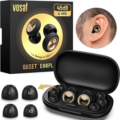 Ear Plugs for Sleeping, Reusable Silicone Earplugs for Noise Reduction, Concert Noise Cancelling Ear Plugs, Shooting Hearing Protection, Work, Travel & Study – 45dB SNR Sleep EarPlugs(Dark Black)