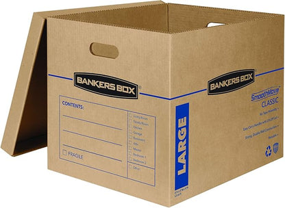 Bankers Box Large Classic Moving Box 10 Pack, Reinforced Handles, Tape-Free Assembly, Box with Lid, 21-in x 17-in x 17-in (7718202)