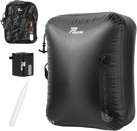 Vacuum Bags for Travel with Wireless Pump, 180° Open Zipper, IP67 Waterproof, Reusable Space Saver Compression Bags for Backpack, Suitcase, Home Storage(1 Pack + Pump)