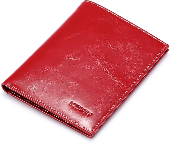HISCOW Italian Leather Passport Holder for Travel - RFID Blocking Wallet Cover with Secure Organizer for Men & Women, US & Foreign Trips, Antiqued Red