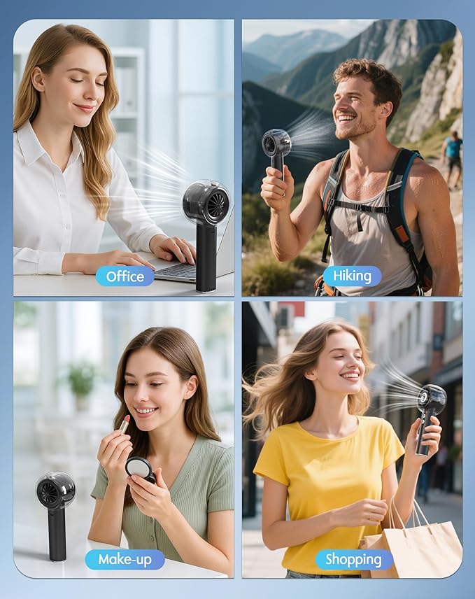 Portable Misting Fan, Handheld Turbo Fan with Mist, 6000mAh Battery Rechargeable Personal Fans Mister 4-Speed, 25ml Water Spray Tank, Gifts for Women Men Home Office Travel Outdoor Camping