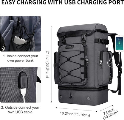 WITZMAN Travel Backpack for Men Women Carry on Bags for Airline Approved Convertible Duffle Luggage Backpack Shoe Compartment（B691 Silvery Grey）