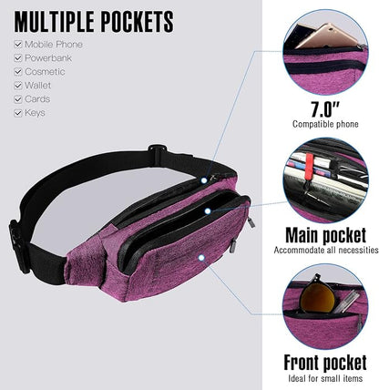 WATERFLY Fanny Pack Waist Bag: Small Hip Pouch Bum Bag Fannie Pack Phanny Fannypack Waistpack Bumbag Beltbag Sport Slim Fashionable for Jogging Hiking Hiker Woman Man