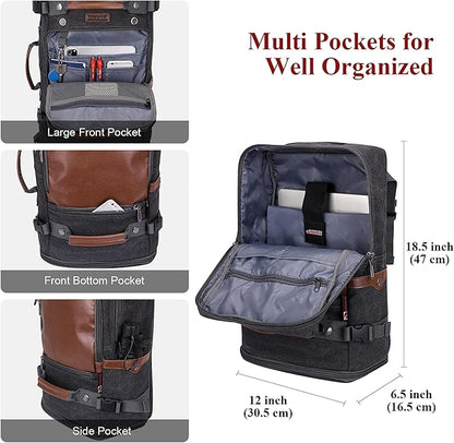 WITZMAN Travel Backpack for Men Women Carry on Luggage Backpack Canvas Rucksack Duffel bag with Shoe Compartment（A2020 black）