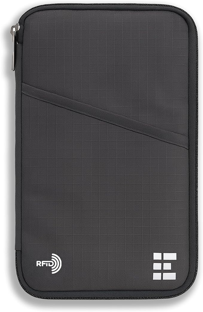 Passport Holder Family up to 6 Passports, Large Passport Wallet and Premium Travel Document Holder Organizer with RFID Anti-Theft Blocking - 7 Bonus RFID Blocking Sleeves - Shadow