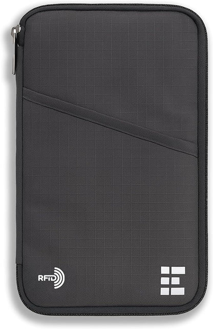 Passport Holder Family up to 6 Passports, Large Passport Wallet and Premium Travel Document Holder Organizer with RFID Anti-Theft Blocking - 7 Bonus RFID Blocking Sleeves - Shadow