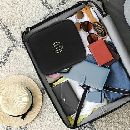 MOMIRA Travel Makeup Bag Cosmetic Bag with Lighted Mirror, Adjustable Brightness in 3 Color Scenarios, Waterproof, 10x Magnifying Mirror, Rotatable Independent Light Mirror- Black(Solid)