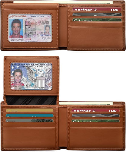 Genuine Leather Wallet for Men 12 Cards Mens Wallet Bifold Rfid Blocking with 2 ID Windows Card Holder Wallet with Gift Box