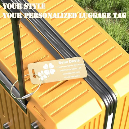 4 PCS Personalized Luggage Tags for Suitcases, Custom Aluminum Luggage Tags for Bags and Backpacks, Waterproof & Heavy Duty Personalized Metal Name Tags for Travel (Gold)