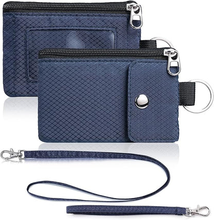Minimalist Wallet For Mens Womens, Keychain RFID Blocking Zipper Small Wallet with ID Window 2 Lanyards,Water Resistant Travel Cash Card Coin Case Boys Girls