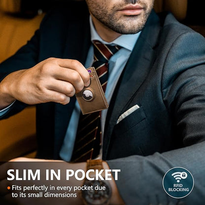 Airtag Wallet for Men- with Money Clip Gift Boxed, Magnetic Closure Slim Genuine Leather Front Pocket Wallet, 4.1"x 2.8", RFID Blocking