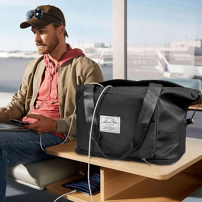 Ranslen Large Capacity Folding Travel Bag,Expansion Travel Duffel Bag with Dry and Wet Separation Portable Travel Duffel Bag