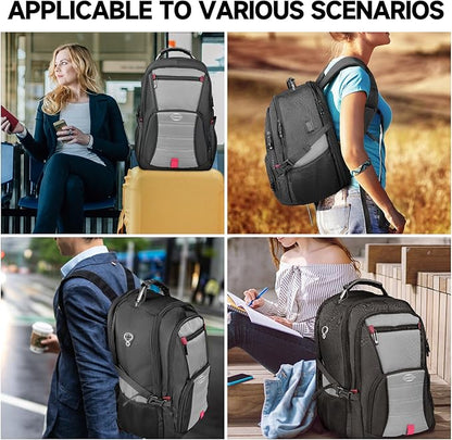 18.4 Inch Extra Large Travel Backpack, TSA Laptop Backpack with USB Port, 55L Water Resistant Carry on College School Computer Backpack Men Women, Grey