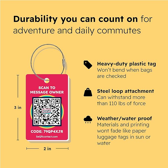 Smart Luggage Tags | Privacy QR Code Luggage Tag Keeps Personal info Private | Customizable Travel Suitcase Tags for Women Men | Use with GPS Bag Locator Tracking, Air Tag for Android or iOS