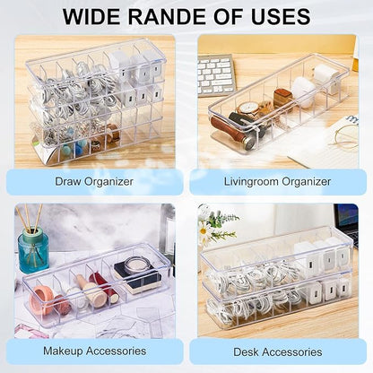 Tatuo 8 Pcs Cable Organizer Box with Wire Ties, Plastic Cord Storage Box with Lid, Electronics Organizer for Home Office Desk Organizers and Accessories (Clear)