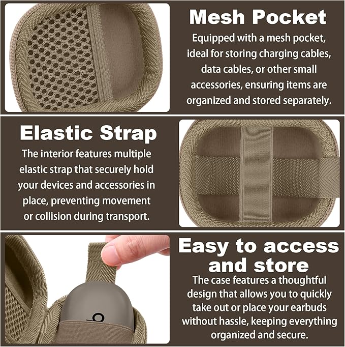 co2CREA Hard Case for Beats Powerbeats Fit with Carabiner Clip, Shockproof Earbuds Storage Box – Protective Travel Cover for Wireless Noise Cancelling Earbuds (Sand Case)