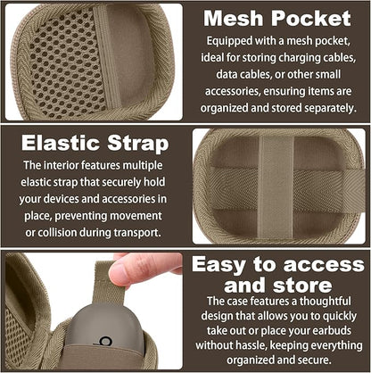 co2CREA Hard Case for Beats Powerbeats Fit with Carabiner Clip, Shockproof Earbuds Storage Box – Protective Travel Cover for Wireless Noise Cancelling Earbuds (Sand Case)