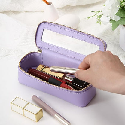 Aveniee Clear Makeup Brush Bag, Slim Brush Holder Cosmetic Case, Small Travel Toiletry Bag for Women, Thin Make up Bags with Dual Zipper, Cute Travel Essentials Srorage Bag.Lilac