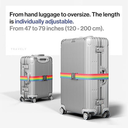 TRAVELY Luggage Straps - Particularly conspicuous & Secure - Incl. 4 Name Tags - Luggage Strap Ideal crosswise - [Set of 4]