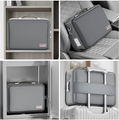 DocSafe Fireproof Document Box with Lock＆Shoulder Strap,Hard Case File Organizer with Accordion File Folder,Multi-Layer Portable Home Office Travel Safe Storage for Important Documents Laptop Gray