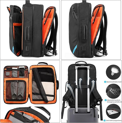 Travel Carry on Backpack, Extra Large Expandable 45L Backpack for Flight approved, 17.3" Laptop with USB Charging Port Backpacks, Water Resistant Computer Business Backpack for Men & Women