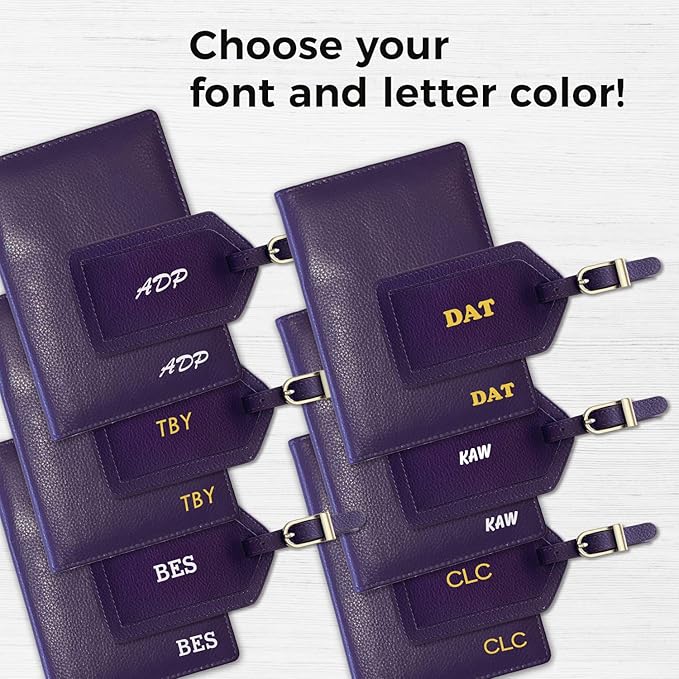 Personalized Monogrammed Dark Purple Leather RFID Passport Wallet and Luggage Tag