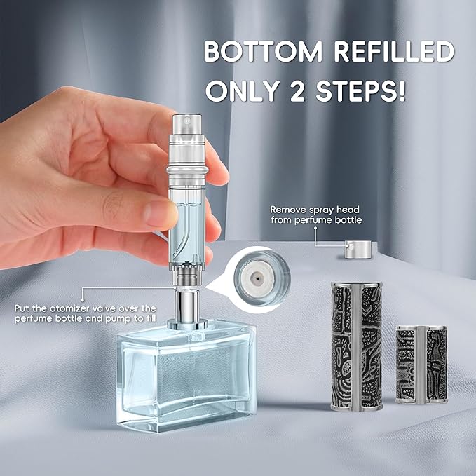 5ml Perfume Spray Bottle, AG00AQ Leather Refillable Dispenser Bottom Fill Fragrance Scent Container, Portable and Leak-proof Suitable for Traveling & Outgoing (Egypt Prink Silver)