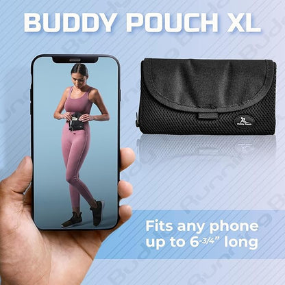 Running Buddy Fanny Pack - Water-Resistant Running Gear Waist Bag - Sweat-Proof Phone & Money Belt Pocket - No-Bounce Chafe-Free Running Belt - XL, Black