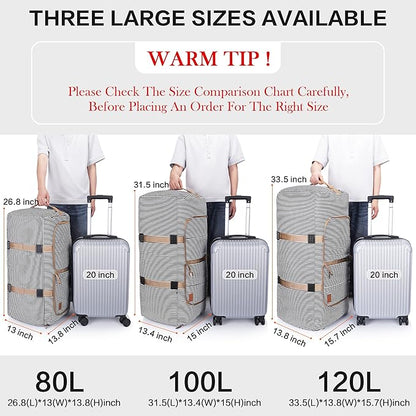 100L Duffle Bag for Travel, Large Foldable Waterproof Travel Duffel Bags Weekender Overnight Bag for Men and Women with Shoe Compartment (Stripe)