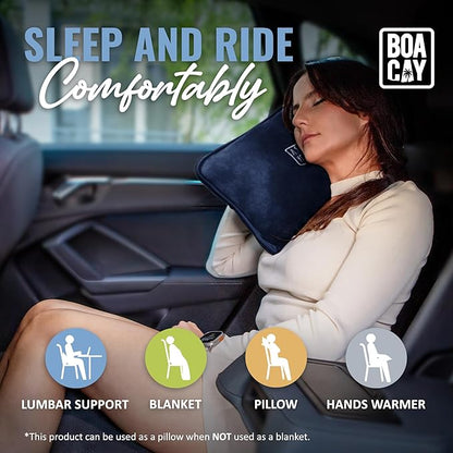 BOACAY Soft & Warm Travel Blanket for Airplane & Car - Long Flight Essential for Women, Men, Kids - Compact Pillow with Luggage Sleeve & Backpack Clip