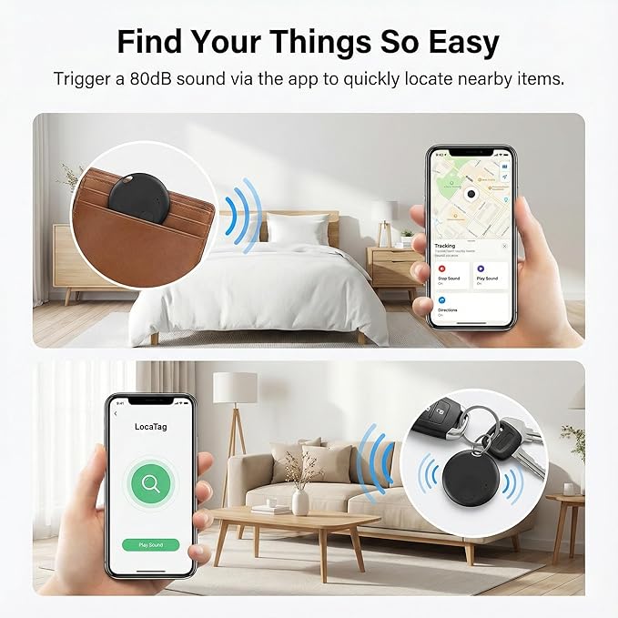 Mini Bluetooth Tracker, Air Tracker Tags for Android &iOS, Key Finder with Sound,Compatible with Google Find My Device and Apple Find My,Tracks Keys,Wallets,Luggage,Pets,No Subscription(Black+White)