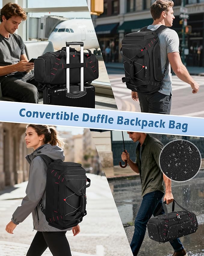 26L Gym Duffle Bag with Backpack Straps, Shoe Compartment and Wet Pocket, Small Duffle Bag for Travel and Sports, Black