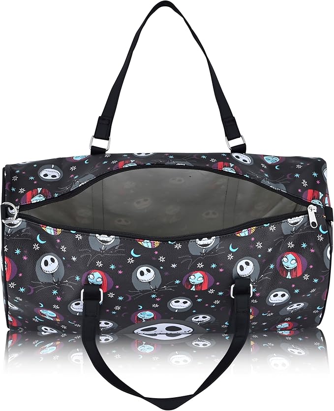Disney Nightmare Before Christmas Travel Bag, Duffle Bag, Overnight Bag, Weekender Bag | Mini 16 Inch Leather Jack Skellington Classic Premium Travel Duffle Bag for Women, Men, Adults