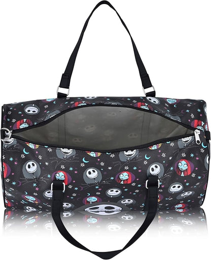 Disney Nightmare Before Christmas Travel Bag, Duffle Bag, Overnight Bag, Weekender Bag | Mini 16 Inch Leather Jack Skellington Classic Premium Travel Duffle Bag for Women, Men, Adults