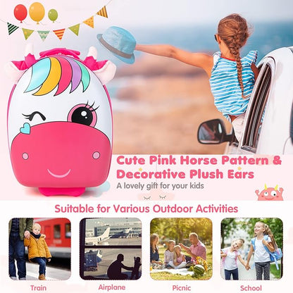 Goplus Kids Luggage, 16’’ Carry on Suitcase with LED Wheels, Waterproof Hard Shell, Lightweight Rolling Luggage for Travel, Birthday Christmas Gifts for Toddlers, Children, Boys, Girls (Pink)