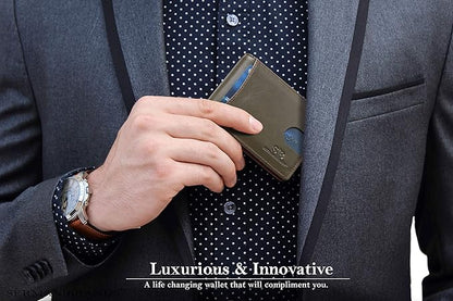 SERMAN BRANDS RFID Blocking Slim Bifold Genuine Leather Minimalist Front Pocket Wallets for Men with Money Clip Thin Mens