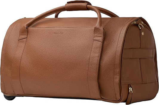 Wool & Oak - NOVA Large Duffle Bag with Wheels - Carry On Garment Duffle Bags for Travel, Overnight, Hospital - Travel Bags with Shoe Compartment & Tech Pocket - Gifts for Men (Leather, Sand)