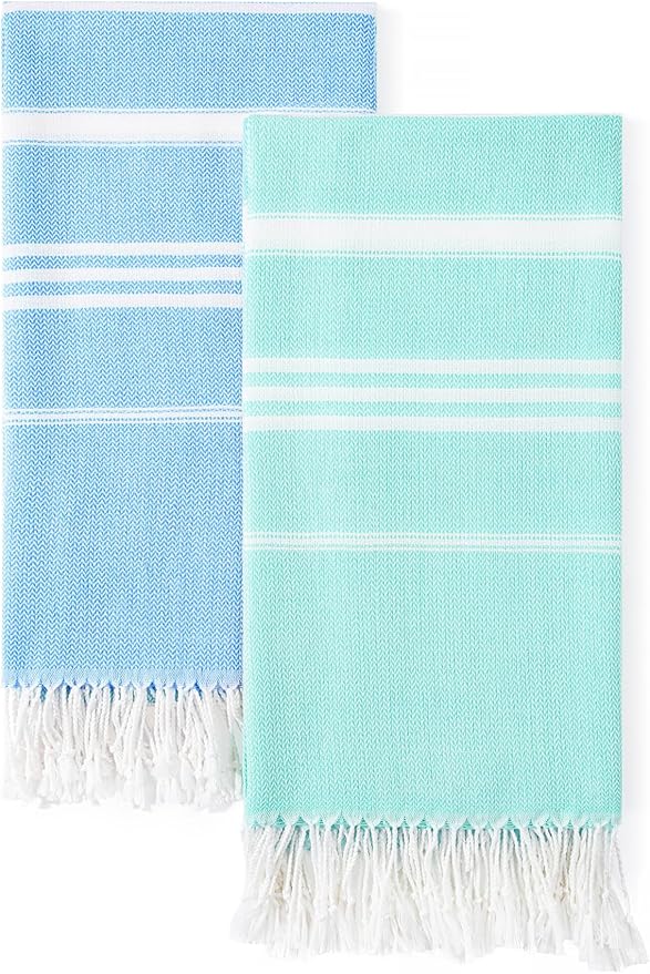2 Packs Cotton Turkish Beach Towels Quick Dry Sand Free Soft Absorbent Adult Oversized Bath Pool Swim Long Towel Lightweight Thin Sandless Fast Drying Over The Lounge Chair Towel Sand Repellent Anti