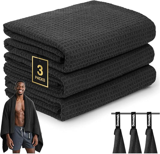 Microfiber Sweat Towel Quick Dry Lightweight Absorbent 3 Pack，Fast Drying 27‘’ X 55‘’ Negative Ions Odorless Gym Towels for Men & Women Yoga Sports Travel Outdoor Camping Gym (Large Black)