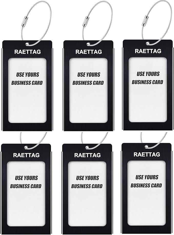Luggage Tags Metal Suitcase Tags Travel Bag ID Identifier Luggage Tag (Black 6-Pack)