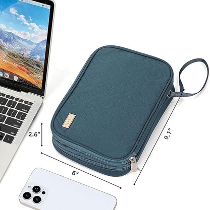 NISHEL Travel Cord Organizer Case, Double Layers Tech Electronic Bag, Essentials for Charger, Cable, Phone, Flash drive, Large, Lake-Blue