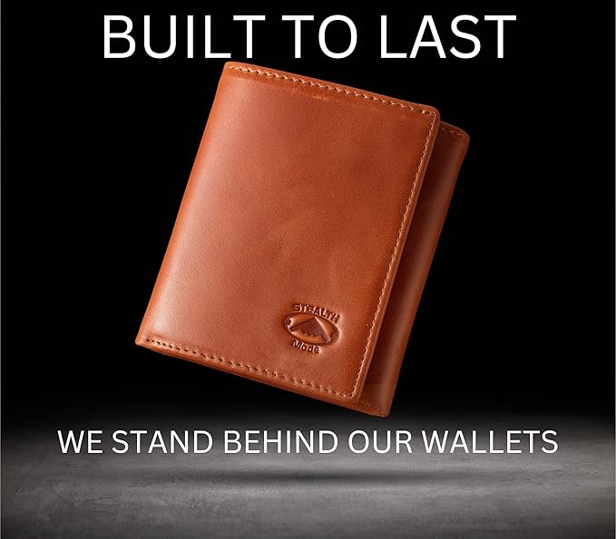 Stealth Mode Leather Trifold RFID Wallet For Men With Flip Out ID Holder (Light Brown)