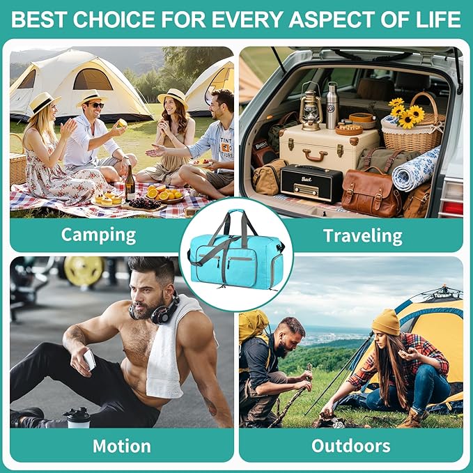 Dimayar 85L Travel Duffle Bag for Men Women - Foldable Duffel Bag with Shoes Compartment - Overnight Bags Waterproof & Tear Resistant(Mint Green)