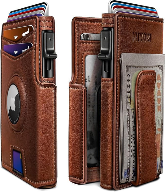Airtag Wallet for Men,with Money Clip 10 Cards Metal Case Smart Slim Pop Up Credit Card Holder Flip with Magnetic Closure RFID Blocking wallet with Gift Box