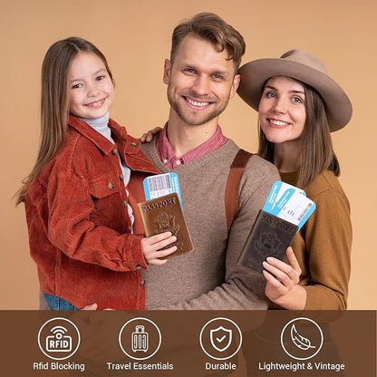 BIAOTIE Premium Leather Passport Holder Covers, Rfid Travel Wallet Passport Document Holder, Travel Essentials Wallet Cover Case for Men and Women (Brown)