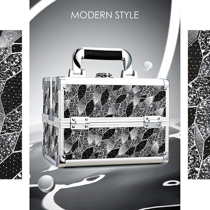 Joligrace Makeup Case Organizer Makeup Box Portable Cosmetic Train Case Hard Vanity Storage with 2 Trays Mirror Locking Make Up Travel Case for Cosmetics Nail Kits Travelling Organizer Modern Style