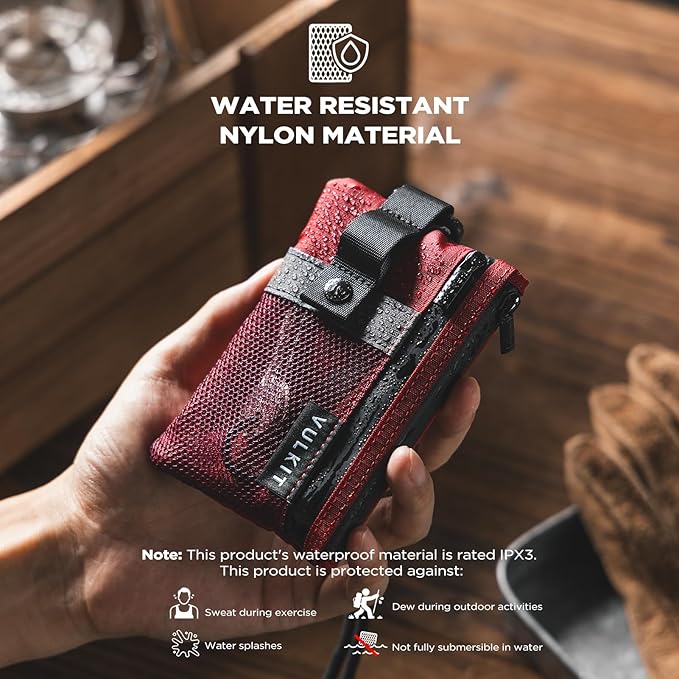 VULKIT Small RFID Wallet for Women & Men – Minimalist Zipper Wallet with ID Window, Keychain & Carabiner, Holds 15 Cards, Water Resistant Travel Lanyard Wallet Red