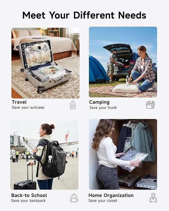 16 Pack Travel Vacuum Bags with Upgraded Rechargeable Pump, 4 Sizes Space Saver Vacuum Storage Bags for Luggage and Suitcase, Compression Bags for Packing, Vacuum Seal Bags for Clothing Travel