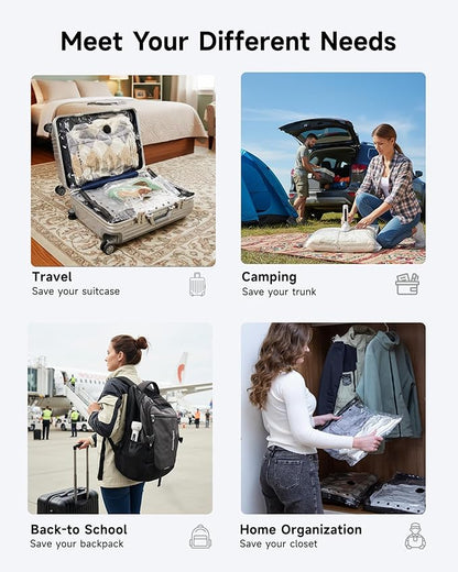 20 Pack Travel Vacuum Seal Bags with Rechargeable Electric Pump, 4 Sizes Space Saver Vacuum Storage Bags for Luggage and Suitcase, Compression Bags for Packing, Travel Vacuum Bags for Clothing