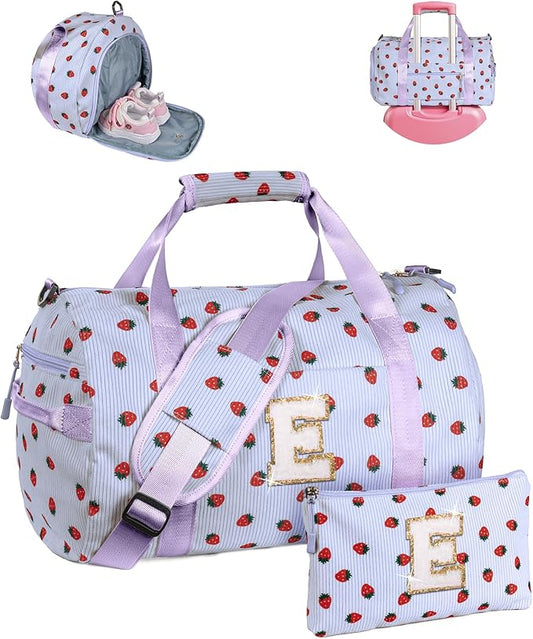Teen Stocking Stuffers-11 Year Old Girl Birthday Gifts, Girls Gym Bag, Kids Personalized Overnight Duffle Bags with Shoe Compartment, Travel Tote with Makeup Bag, Gift for Sister (Letter E)